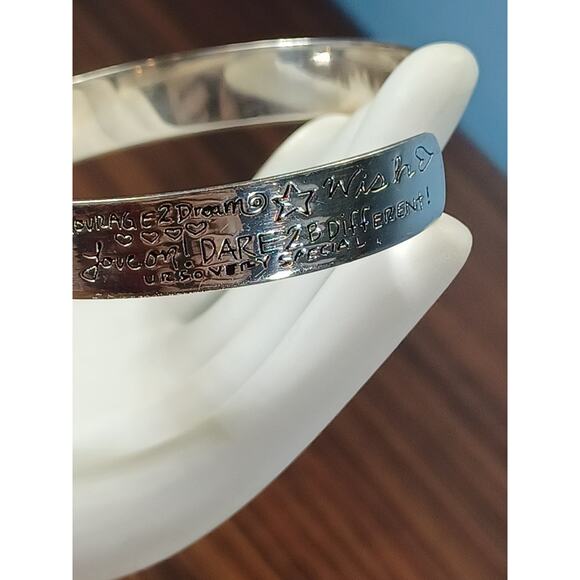 VTG Sterling Silver 925 LA Inspirational Love Life Be Brave Cuff Bracelet W/Box - Picture 6 of 15